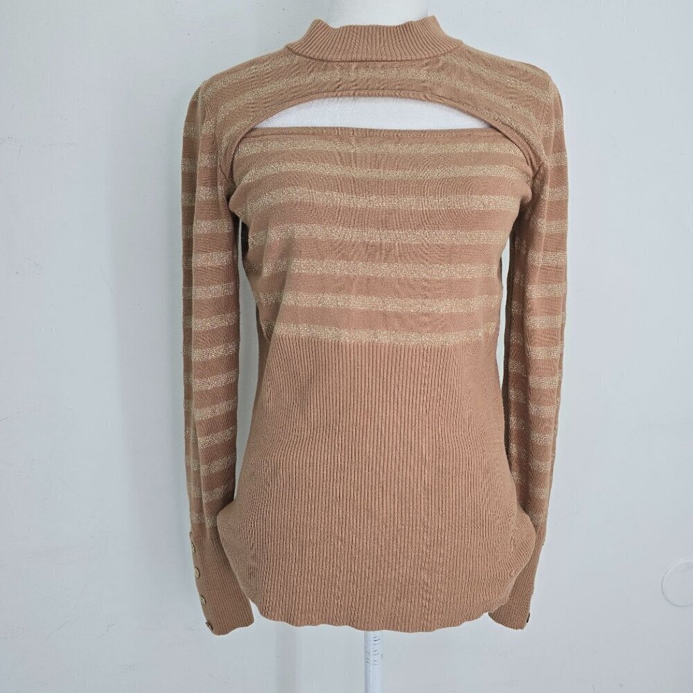 Vintage 90s Guess Tan Gold Metallic Sexy Open Front Pullover Jumper Sweater Top